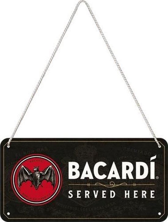 Wandbord - Bacardi Served Here (hanging Sign) 10x20cm