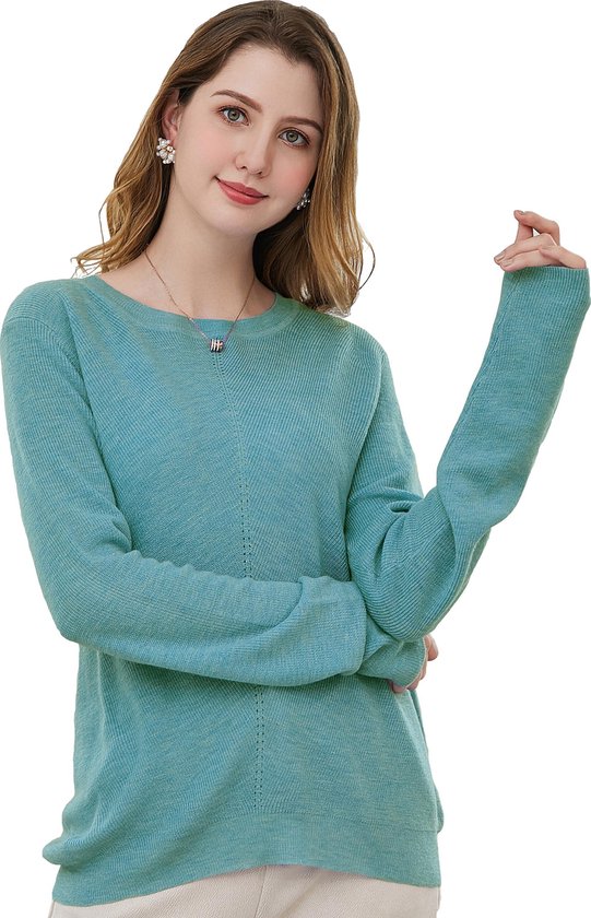 Manlee - ml Pull en maille fine. Col rond. Vert. Taille L