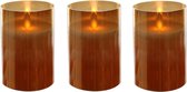 3x stuks luxe LED kaarsen/stompkaarsen in gouden glas 10 cm flakkerend - Kerst diner tafeldecoratie - Home deco kaarsen
