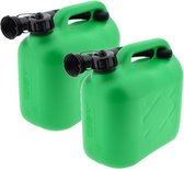 2x stuks jerrycans groen voor brandstof - 5 liter - inclusief schenktuit - benzine / diesel
