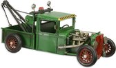 Decoratief Beeld - Een Blikken Model Van Een Hotrod Truck - Aluminium - Wexdeco - Zwart, Groen, Rood En Grijs - 32.1 X 13.2 Cm