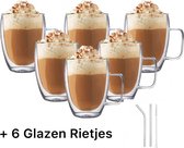 Dubbelwandige Glazen Met Handvat/Oor - Set Van 6 - Latte Macchiato Espresso Koffieglazen - Koffiekopjes/Theeglazen - Koffieglas - 6 x 350 ml