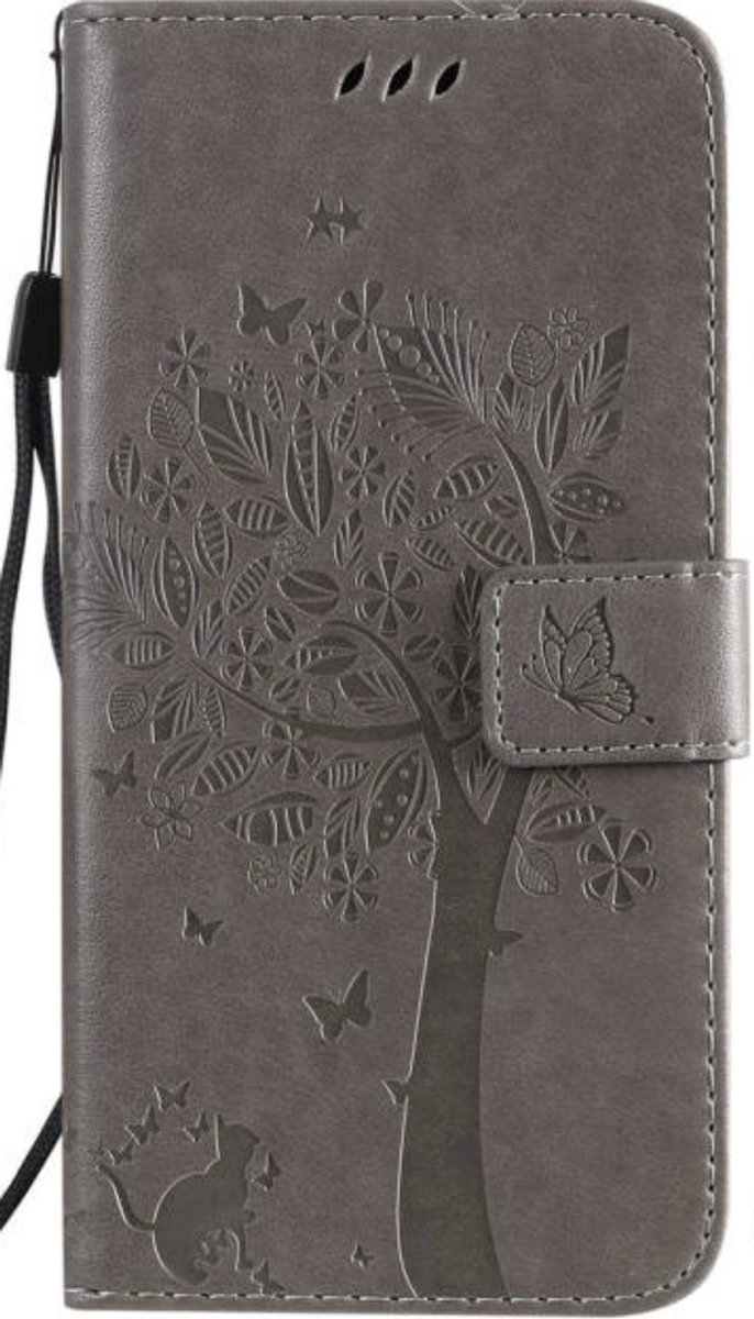 Geschikt voor Apple iPhone 11 Bookcase - Grijs - Bloemen - Portemonnee Hoesje