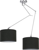 Hanglamp Knik 2 lichts met zwarte kappen Ø 40 cm mat chroom