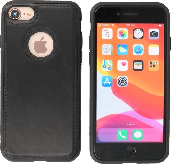 Bestcases - Coque arrière en cuir - Etui en Cuir véritable - Convient pour iPhone SE 2020 - iPhone 8 et iPhone 7 - Zwart