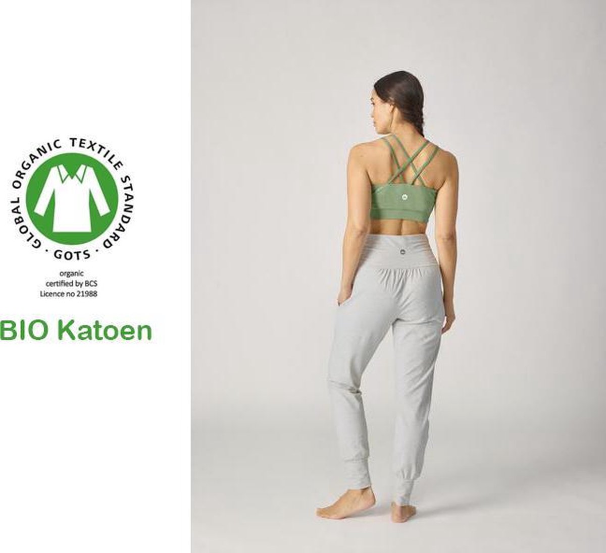Yoga broek in BIO katoen maat S grijs - GOTS certificaat - zacht - duurzaam - biologisch katoen - yoga broek dames - yoga broek - bio cotton - yoga pants - yoga broek katoen
