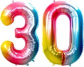 Ballon Cijfer 30 Jaar Regenboog Verjaardag Versiering Cijfer Helium Ballonnen Gekleurde Feest Versiering 86 Cm Met Rietje
