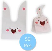 Uitdeelzakjes konijn smiley 50 stuks - Plastic Uitdeelzakjes Kinderfeestje