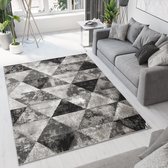 Tapiso Bali PP Vloerkleed Woonkamer Slaapkamer Zwart Grijs Design Sfeervol Modern Geometrisch Duurzaam Hoogwaardig Tapijt Maat - 140x200