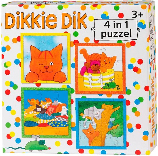 Bambolino Toys puzzel Dikkie Dik 4 in 1 educatief peuter speelgoed - kinderpuzzel 4x6x9x16 stukjes leren puzzelen - cadeautip puzzel 3 jaar en ouder
