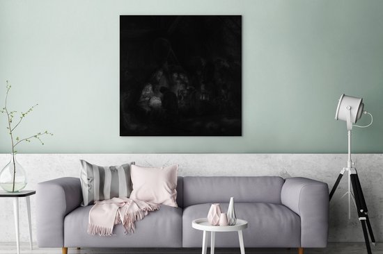 Peinture sur toile Adoration des bergers - Peinture de Rembrandt van Rijn - 90x90 cm - Décoration murale