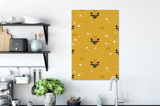 Motif enfant avec abeilles sur fond jaune 60x90 cm - Tirage photo sur toile (Décoration murale salon / chambre)