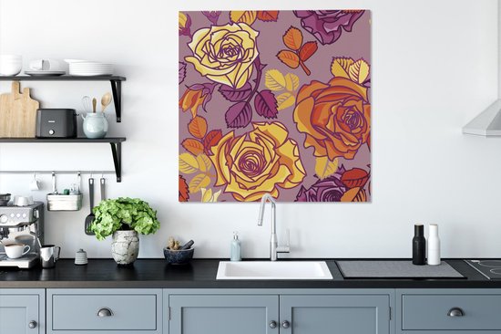 Toile Peinture Roses - Jaune - Motifs - 90x90 cm - Décoration murale