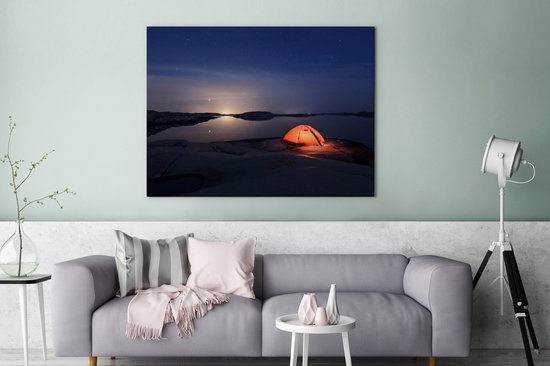 Peintures sur toile - Une tente avec éclairage au lever du soleil - 120x90 cm - Décoration murale
