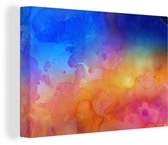 Canvas Schilderij Waterverf - Geel - Blauw - Oranje - 30x20 cm - Wanddecoratie