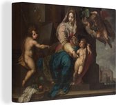 Canvas Schilderij Maria met kind en engelen - Schilderij van Jacob Adriaensz. Backer - 40x30 cm - Wanddecoratie