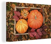 Peintures sur toile - Citrouilles en caisse bois - 90x60 cm - Décoration murale