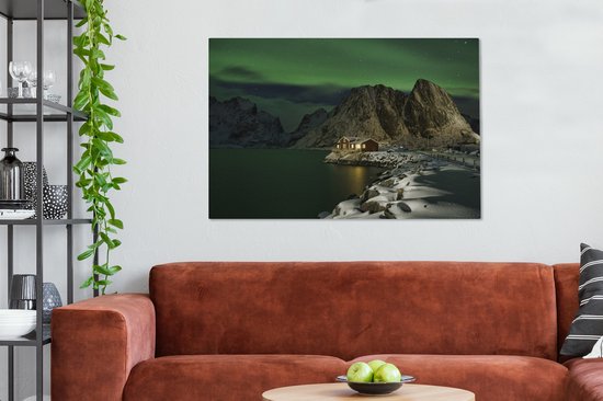 Tableau sur Toile Aurores Boréales aux Lofoten - 120x80 cm - Décoration murale
