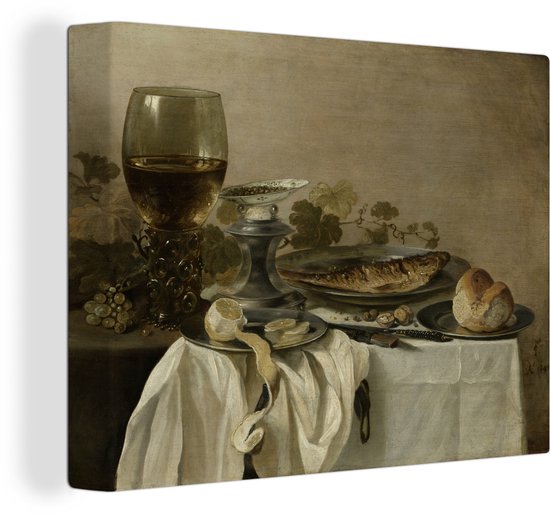 Nature morte avec un poisson - Peinture de Pieter Claesz 80x60 cm - Tirage photo sur toile (Décoration murale salon / chambre)