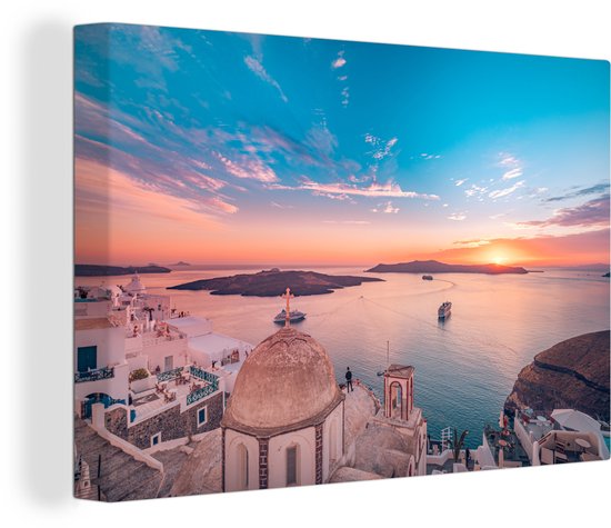 Grèce au coucher du soleil 30x20 cm - petit - Tirage photo sur toile (Décoration murale salon / chambre)