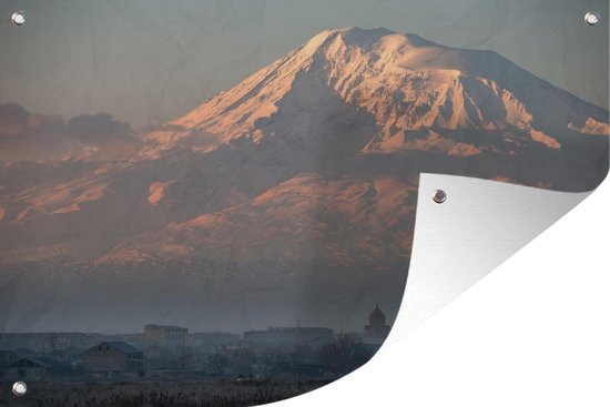 Muurdecoratie Uitzicht op de Ararat in Armenië - 180x120 cm - Tuinposter - Tuindoek - Buitenposter