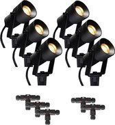 (Complete set) - 6 x LED Prikspot Amora IP65 - 5 watt - 230v - Kantelbaar - Warmwit licht - & - 5 x Kabelverbinder T waterdicht | Tuinverlichting | Buiten spots | Buiten verlichting | LED tui