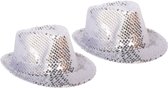 2x stuks zilveren carnaval verkleed hoedje met pailletten - bling bling glitter hoeden