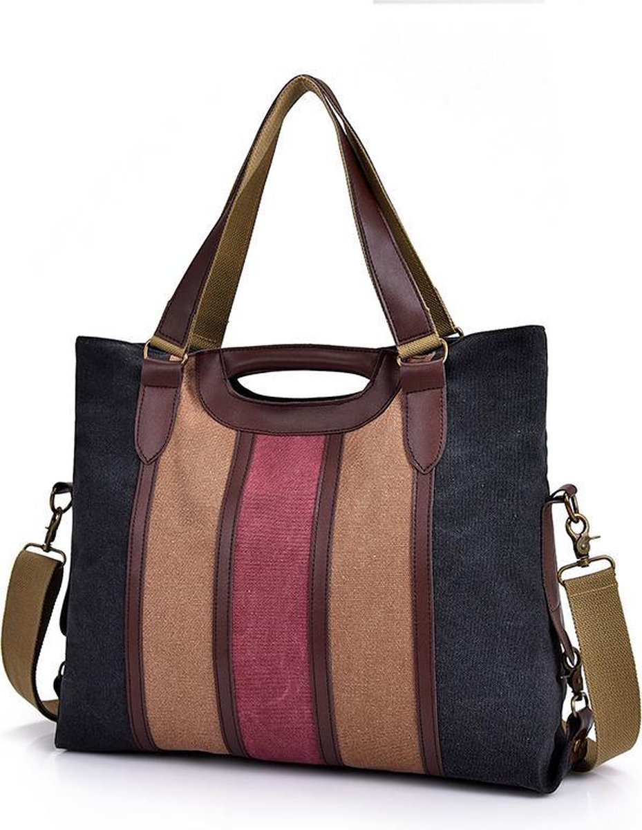 ZILOU® Schoudertas - Handtas - Dames - Canvas - Zwart Multicolor