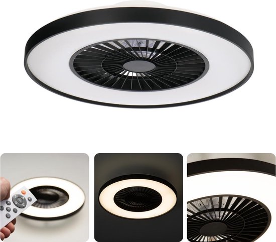 Proventa Premium LED Plafondlamp 60 cm met ventilator - Dimbaar met afstandbediening - Zwart