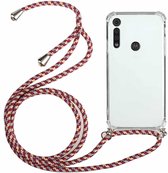 Voor Motorola Moto G8 Play Four-Corner Anti-Fall transparante TPU beschermhoes met lanyard (rood grijs)