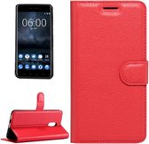 Voor Nokia 6 Litchi Texture Horizontale Flip Leren Case met Magnetische Gesp & Houder & Kaartsleuven & Portemonnee (Rood)