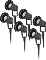 6x V-TAC - Tuinspot voor buiten - LED - Zwart - 4000K Neutraal wit - 5 Watt - 400 Lumen - 230V - Verwisselbare GU10 lamp - Prikspot met grondspies - Richtbaar - Aluminium - Voor het uitlichte