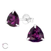 Trilliant (driehoekig) paarse amethyst steen oorbellen met echte Europese kristallen - oorknopjes