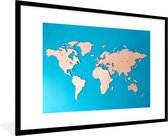 Fotolijst incl. Poster - Wereldkaart - Houtkleur - Blauw - 120x80 cm - Posterlijst