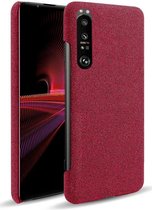 Sony Xperia 1 III Hoesje Hard Plastic Stof Textuur Back Cover Rood