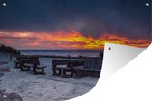 Tuinposter - Tuindoek - Tuinposters buiten - Vurige zonsondergang boven het strand van Nes op Ameland - 120x80 cm - Tuin