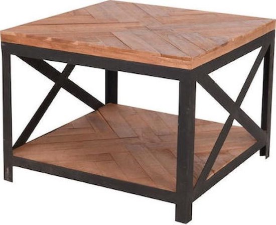 salontafel - bijzettafel - 60 x 60 x h45 cm - teak hout - vierkant - metalen  onderstel... | bol.com