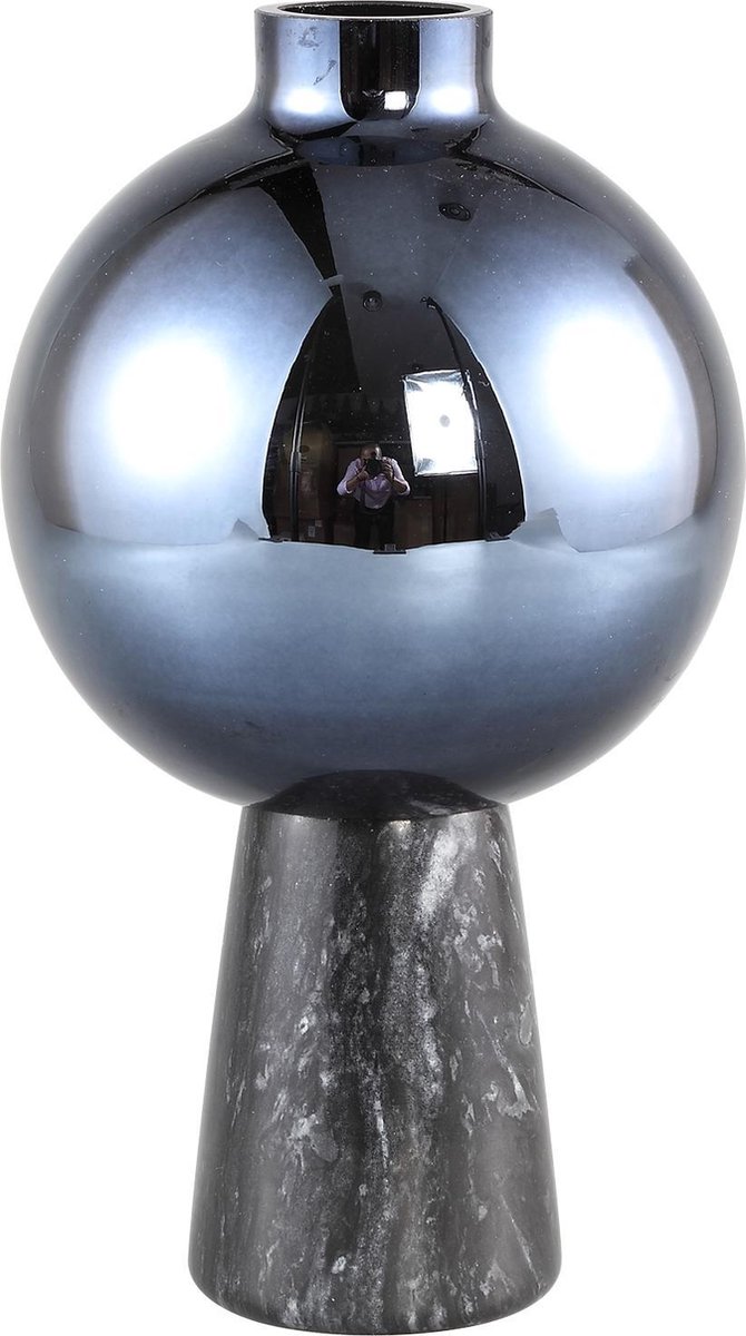 PTMD Petry Vaas - H20 x Ø16 cm - Glas/marmer - Zwart