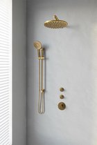 Brauer Gold Edition Regendoucheset inbouw - hoofddouche 30cm - 3 gladde knoppen - rechte wandarm - glijstang - handdouche rond 3 standen - PVD - geborsteld goud