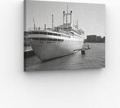 Canvas Schilderij -SS Rotterdam zwart-wit 90x60 cm | Wanddecoratie | Fotoprint op Canvas | Woondecoratie Woonkamer Slaapkamer