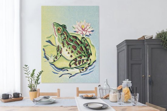 Illustration colorée d'une grenouille sur un lys 120x160 cm - Tirage photo sur toile (Décoration murale salon / chambre) XXL / Groot format!
