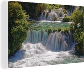 Canvas Schilderij Woeste watervallen in de rivieren in het Nationaal park Krka in Kroatië - 90x60 cm - Wanddecoratie