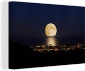 Canvas schilderij 180x120 cm - Wanddecoratie Maan - Zee - Stad - Muurdecoratie woonkamer - Slaapkamer decoratie - Kamer accessoires - Schilderijen