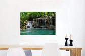 Canvas Schilderij Meerdere kleine watervallen in het Thaise nationaal park Erawan - 90x60 cm - Wanddecoratie