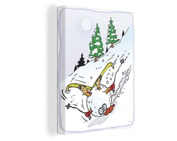 Canvas Schilderij Een illustratie van skiër die als een sneeuwbal naar beneden valt - 30x40 cm - Wanddecoratie