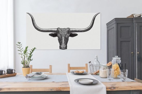 Illustration d'une ligne de la toile Texas Longhorn 160x80 cm - Tirage photo sur toile (Décoration murale salon / chambre) / Peintures sur toile Animaux de la ferme