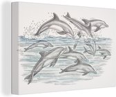 Illustration d'un groupe de dauphins dans l'eau toile 120x80 cm - Tirage photo sur toile peinture Décoration murale salon / chambre à coucher) / Animaux sauvages Peintures Toile