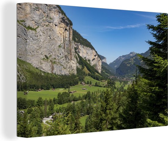 Canvas Schilderij De Schilthorn met groene natuur in Zwitserland - 180x120 cm - Wanddecoratie XXL