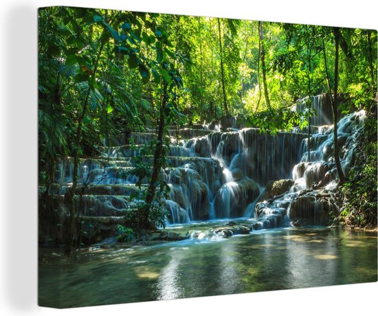 Canvas Jungle - Waterval - Mexico - Natuur - Schilderij - 120x80 cm - Muurdecoratie