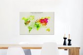 Canvas Wereldkaart - 90x60 - Wanddecoratie Wereldkaart - Kleuren - Verf